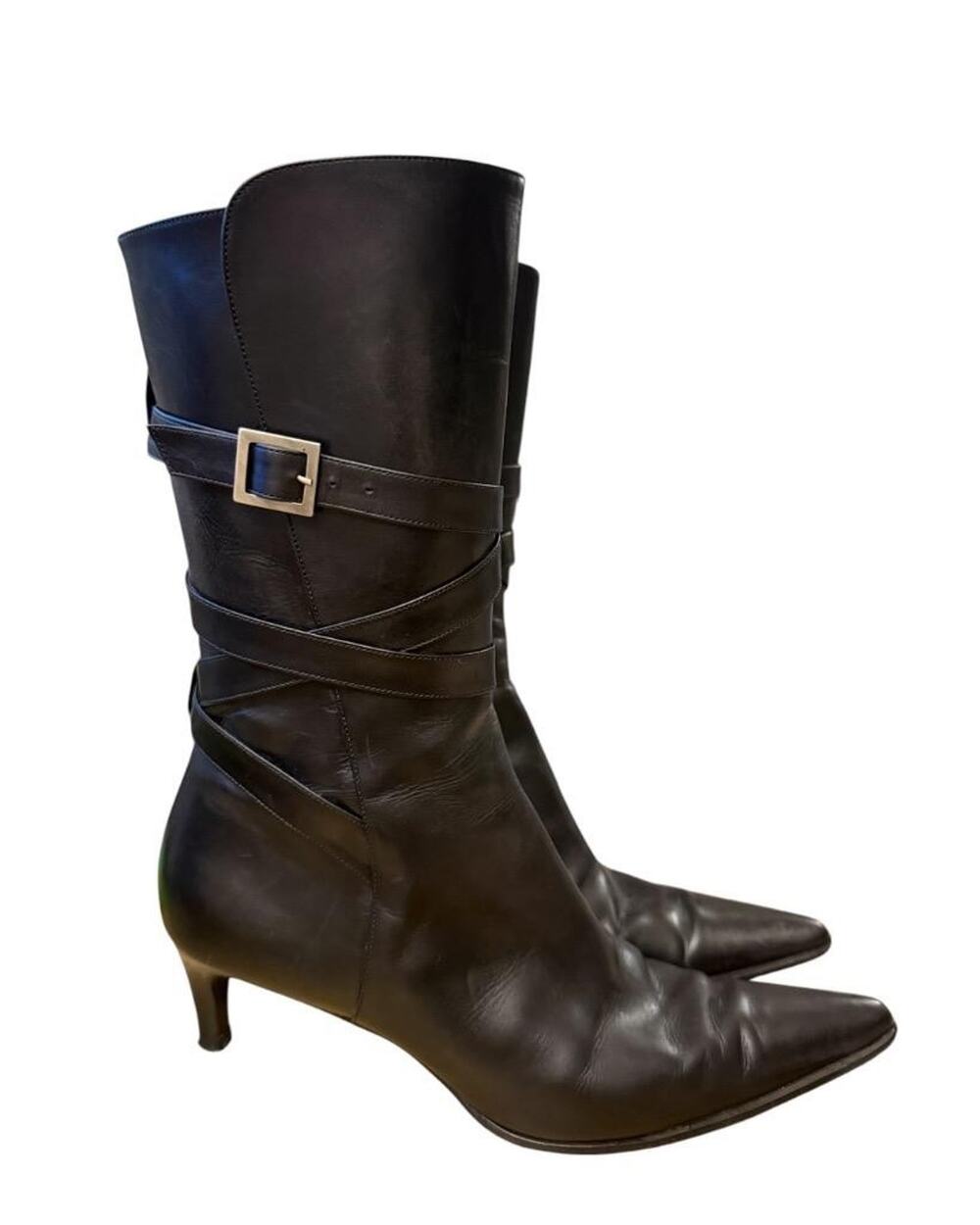 Ralph Lauren Collection Purple Label Pointy Black Leather Boot Women size 10.5